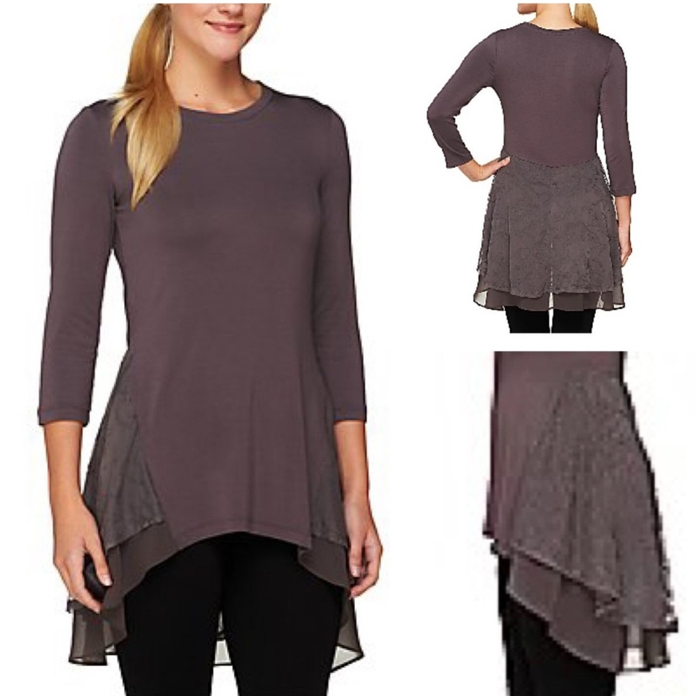 LOGO By Lori Goldstein Eggplant Purple Stretch Jersey Knit Tunic Top Size M